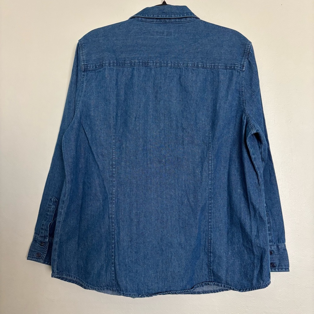 Classic Elements Embroidered Witch Black Cat Denim Shirt Size 12 Blue Halloween - Picture 6 of 11